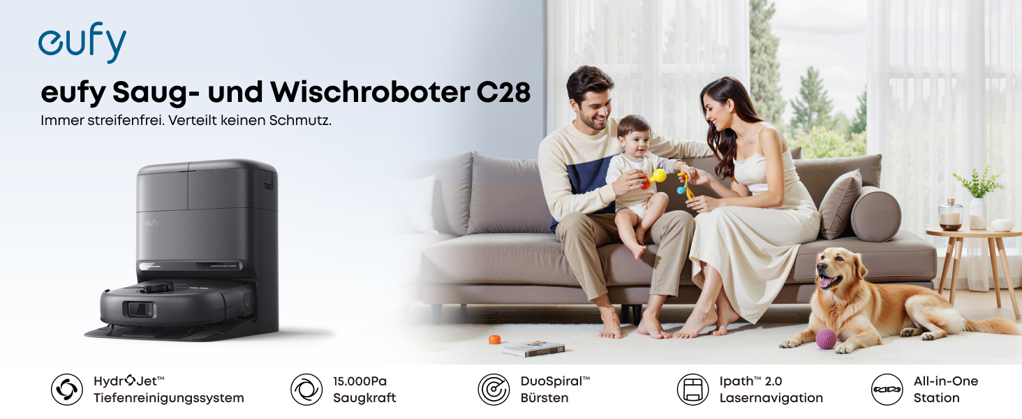 Wohnzimmer vor der Reinigung mit sichtbarem Staub und Tierhaaren